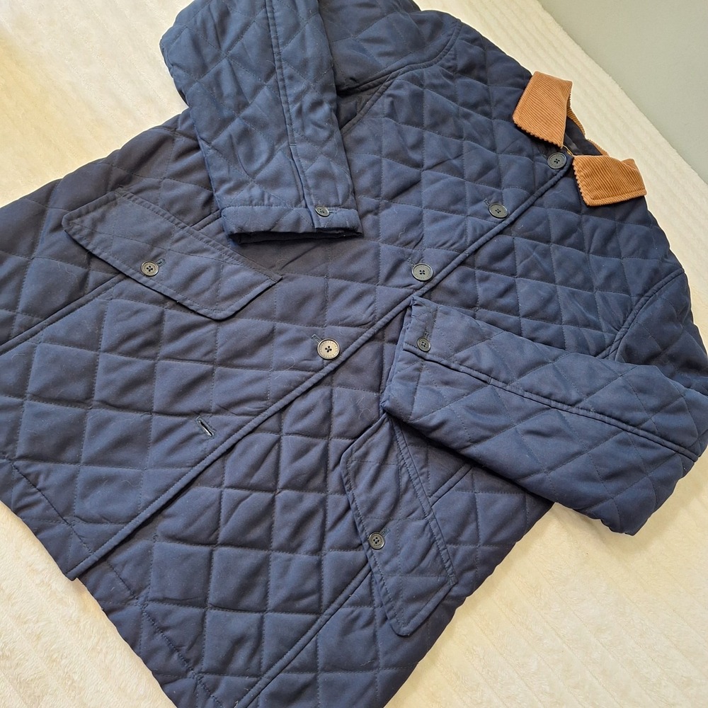 Vtg Ralph Lauren Quilted Corduroy Collar Barn Jacket Womens S Navy Chore Field